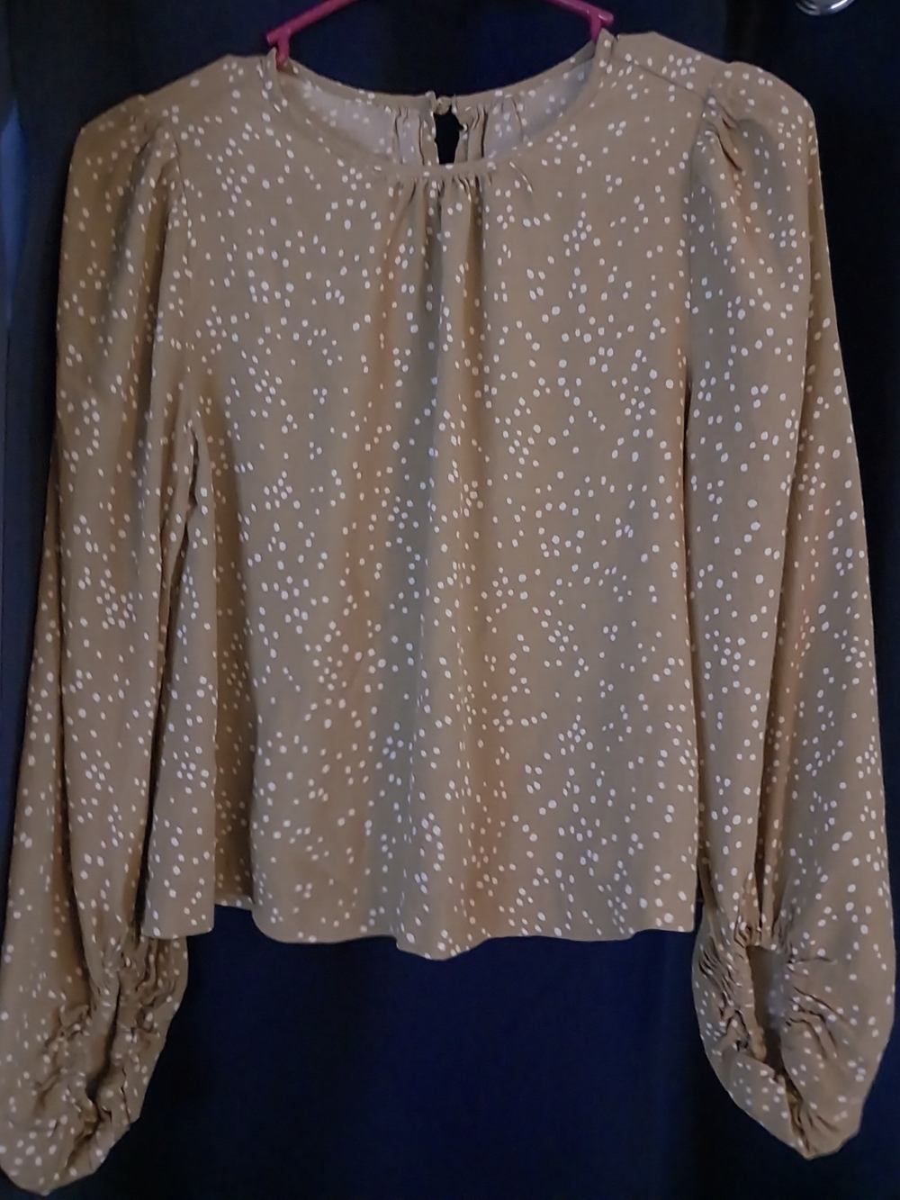 Womens Tan Dot Long-Sleeve Blouse